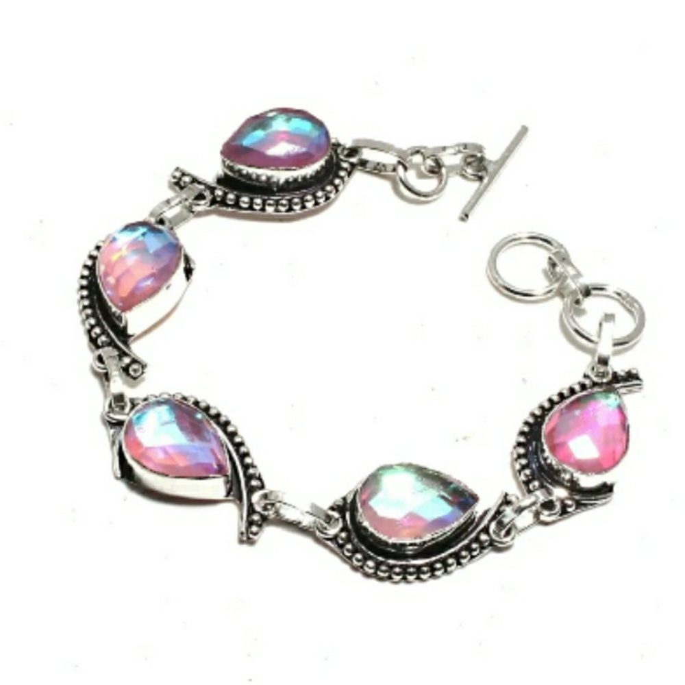 New Rainbow Mystic Topaz Silver Bracelet.